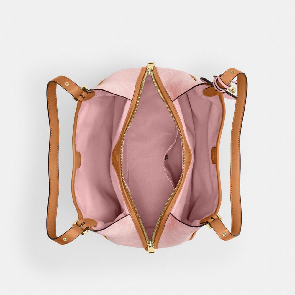 COACH®,Erin Shoulder Bag In Signature Canvas With Charms,Recycled Polyester,Leather,Canvas,Hobo,Metal,Logo,Piping,Casual,Pink,Inside View,Top View