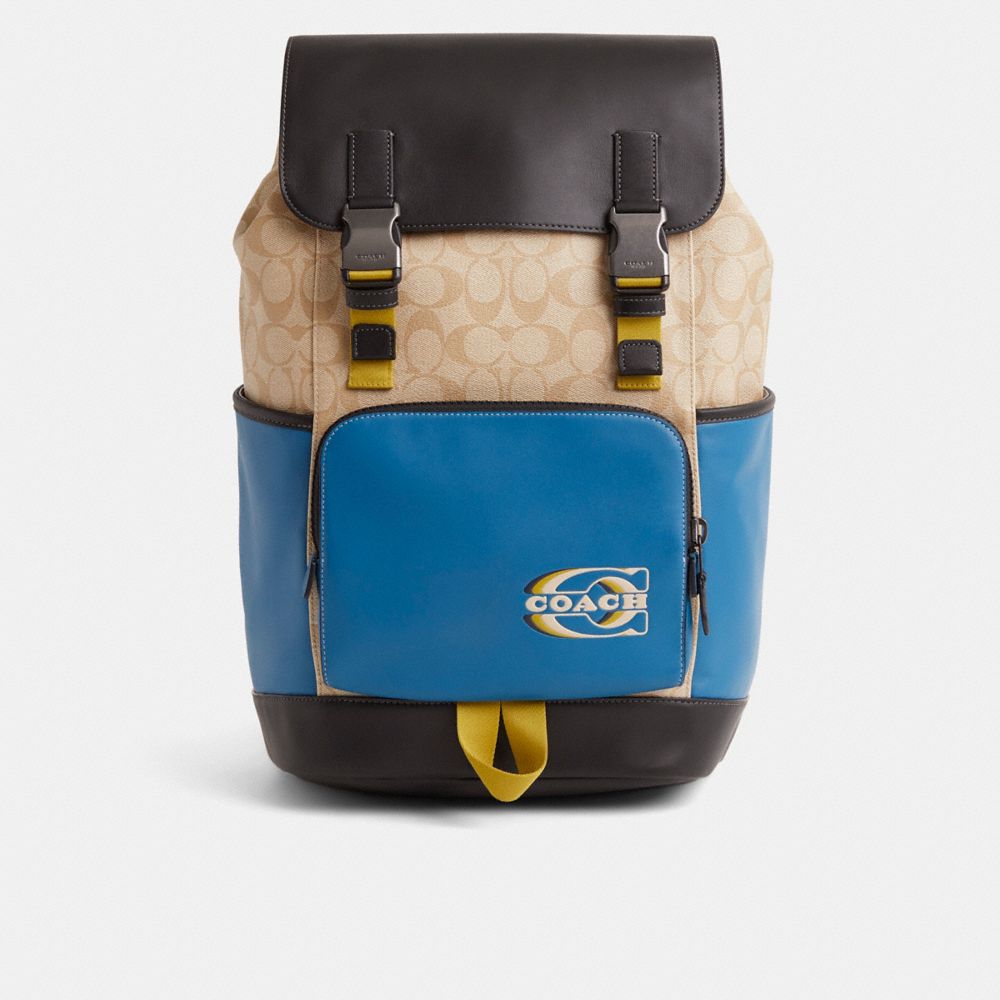 COACH®,Restored Track Backpack In Colorblock Signature Canvas With Coach Stamp,,Front View