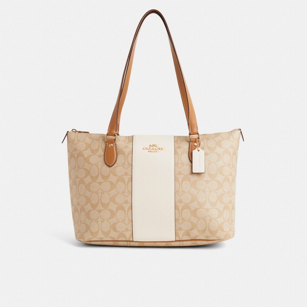 COACH®,Restored Gallery Tote Bag In Signature Canvas With Stripe,,Front View