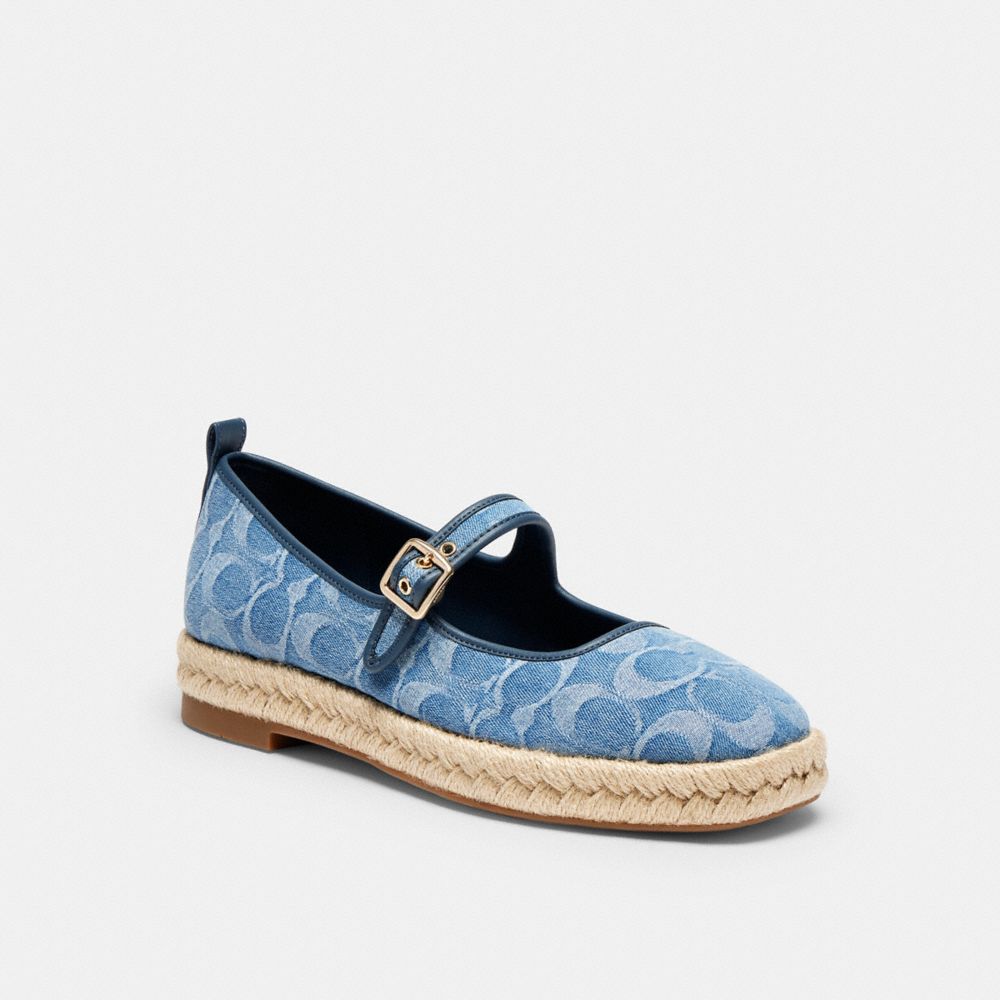 COACH®,Mary Jane Espadrille In Signature Denim,Blue,Front View