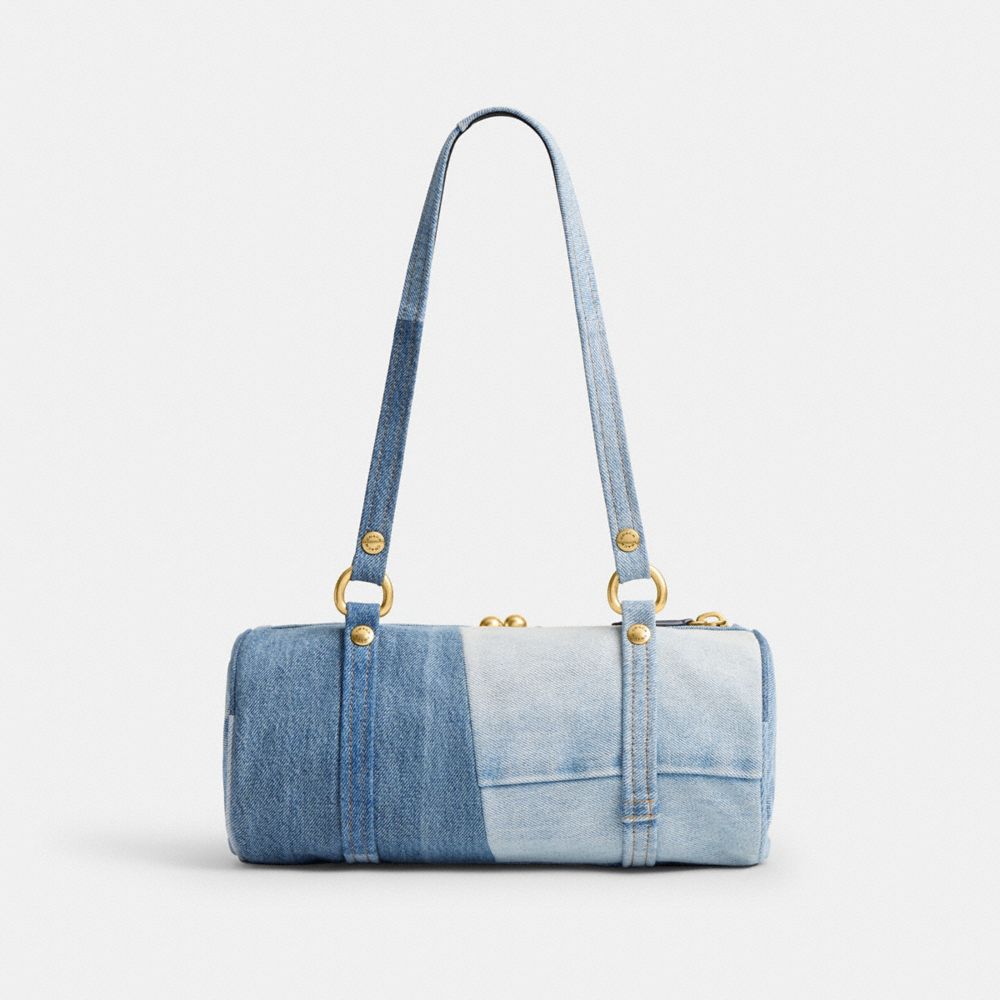 COACH®,Kisslock Barrel Bag 28 In Repurposed Denim,,Back View