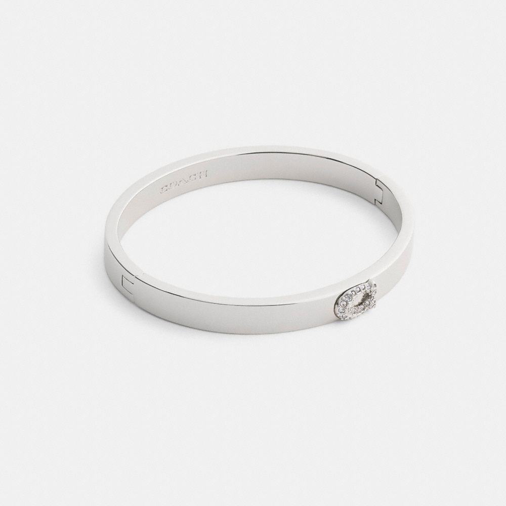 COACH®,Pavé C Hinged Bangle,Crystal,Cubic Zirconia,Glass,Gem Embellishment,Initials Embellishment,Lettering Word,Logo,Silv...,Clear,Inside View,Top View
