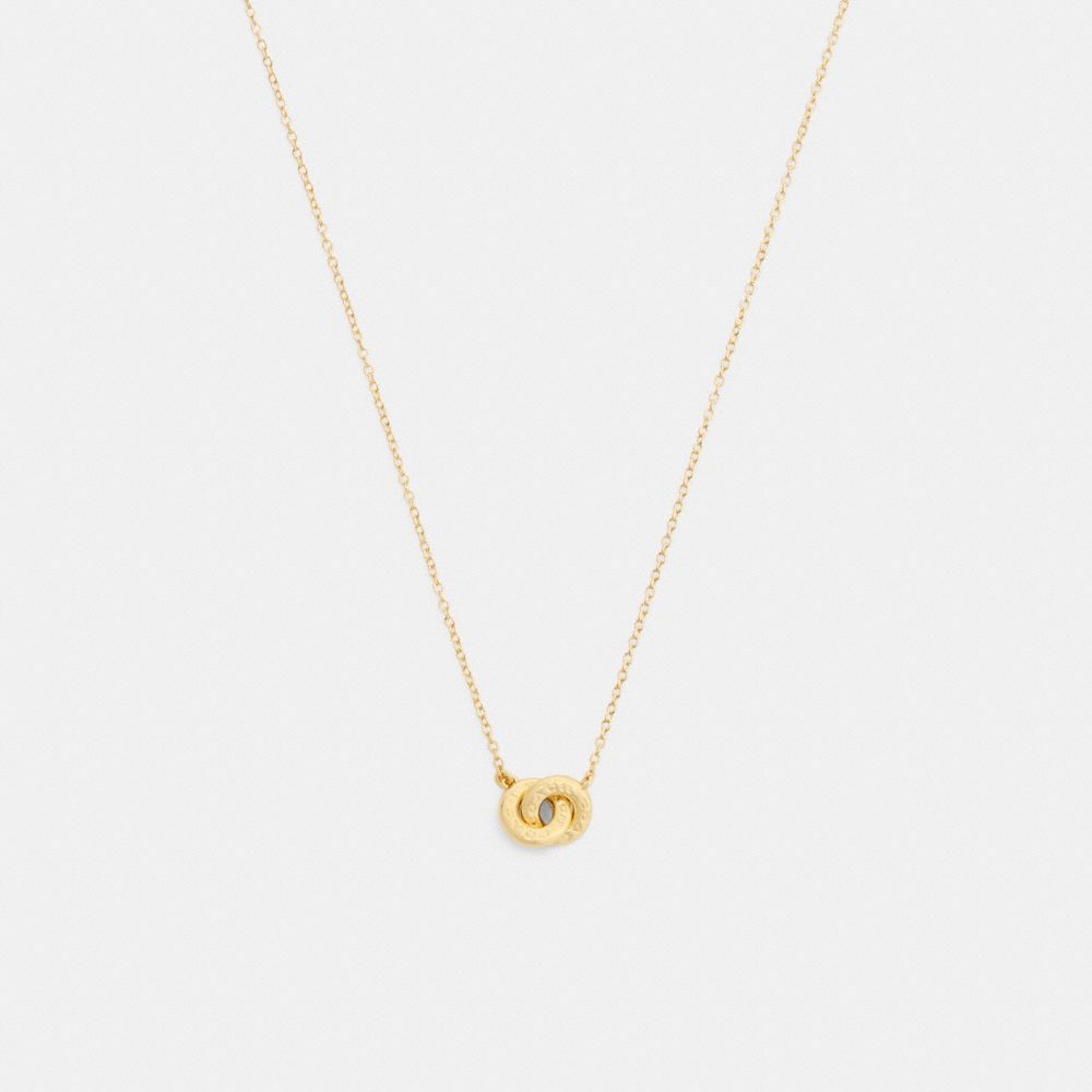 COACH®,Interlock Pendant Necklace,Single Strand,Cubic Zirconia,Logo,Interlocking Embellishment,Brass Gold,Casual,Gold,Front View
