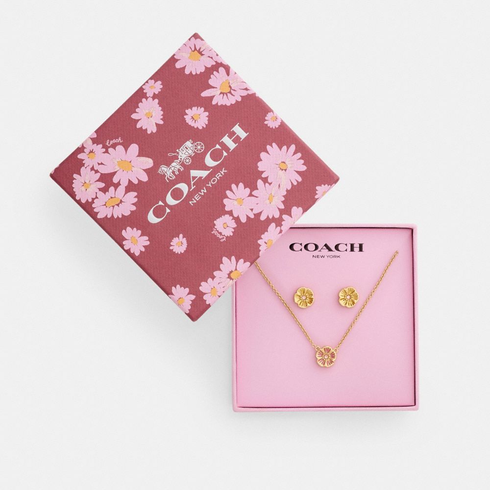 COACH®,Enamel Tea Rose Earrings And Necklace Set,Single Strand,Studs,Glass,Enamel,Cubic Zirconia,Gem Embellishment,Floral ...,Pink,Outsole View