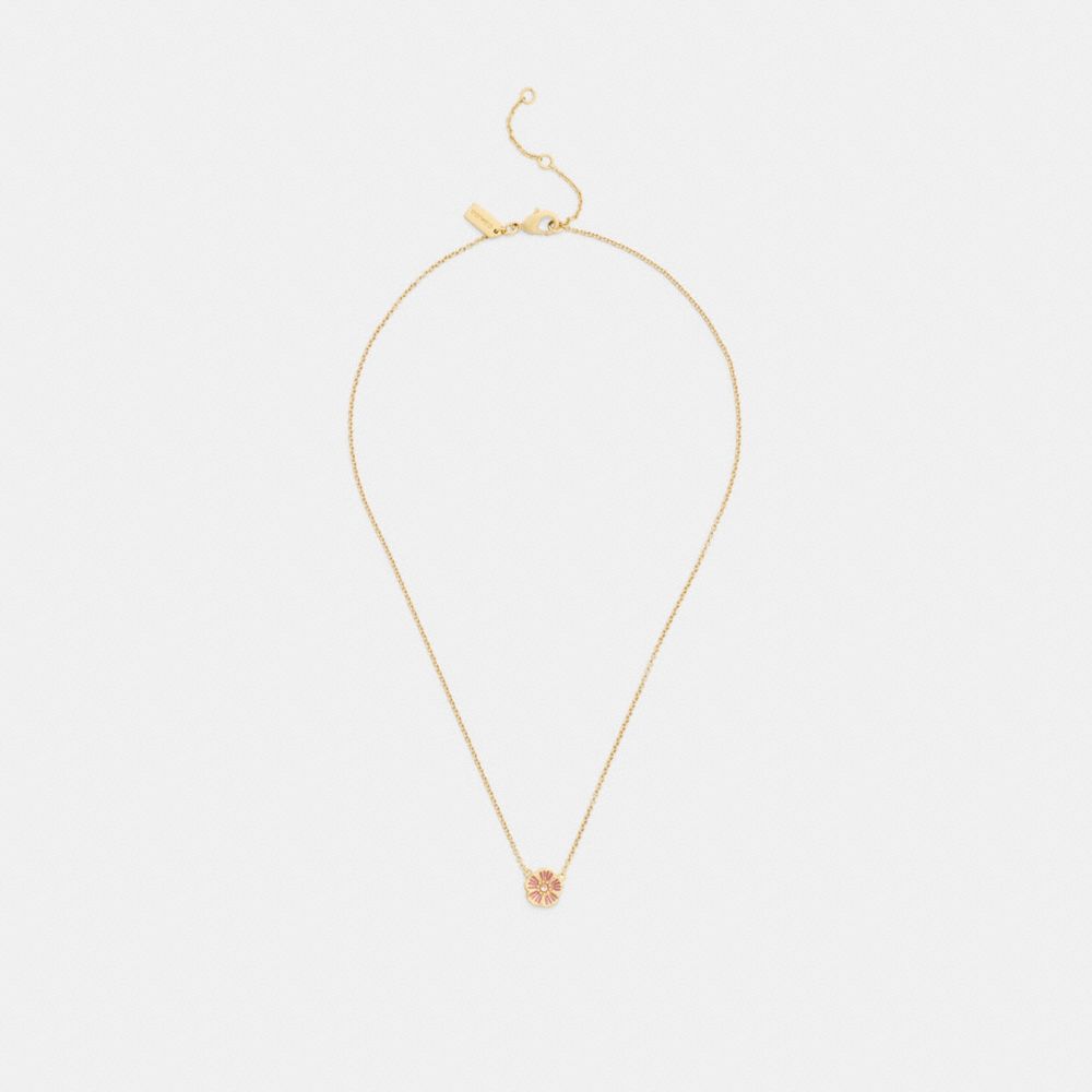 COACH®,Enamel Tea Rose Earrings And Necklace Set,Single Strand,Studs,Glass,Enamel,Cubic Zirconia,Gem Embellishment,Floral ...,Pink,Inside View,Top View