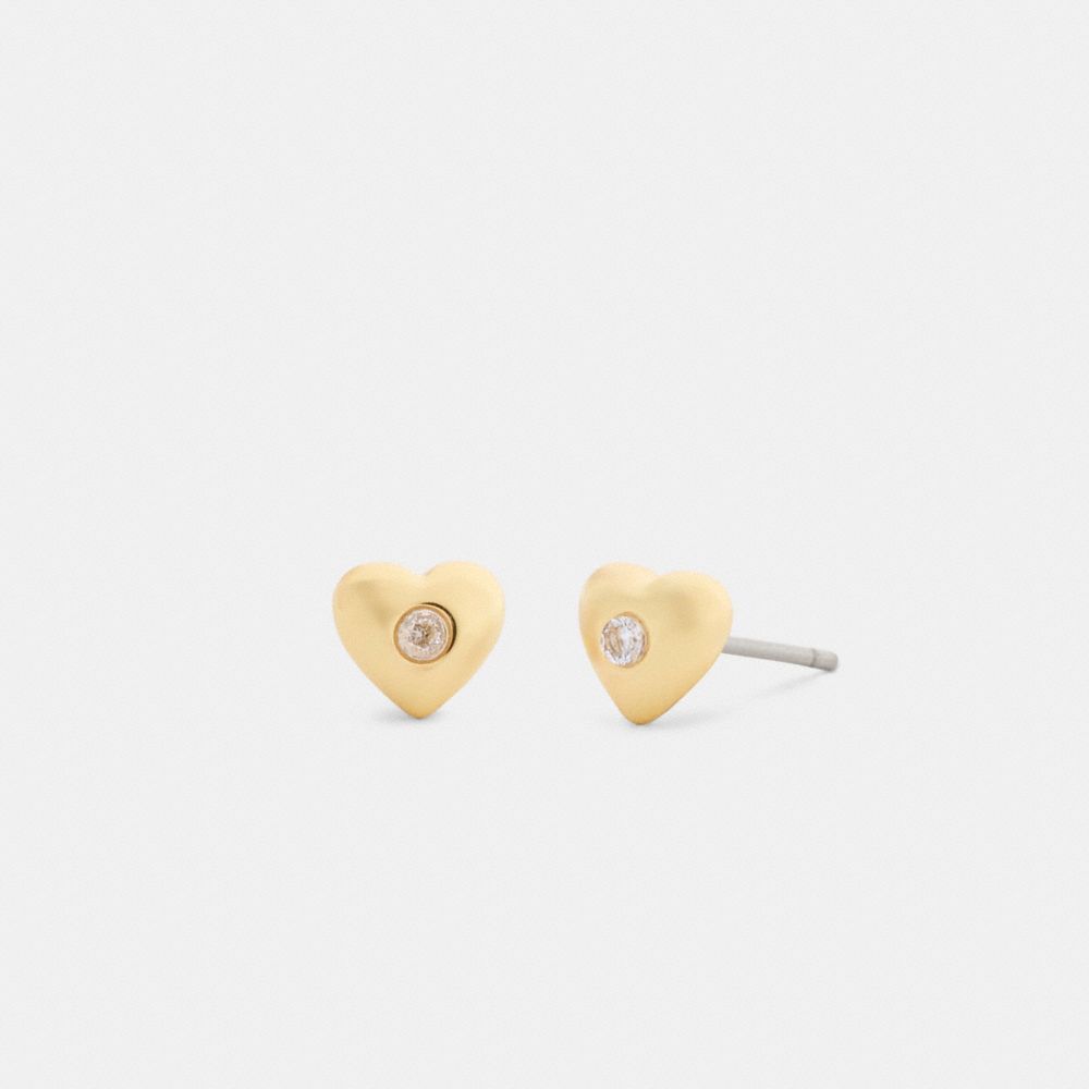 COACH®,Signature Heart Pendant Necklace And Earrings Set,Studs,Single Strand,Cubic Zirconia,Crystal,Gem Embellishment,Lett...,Gold,Alternate View