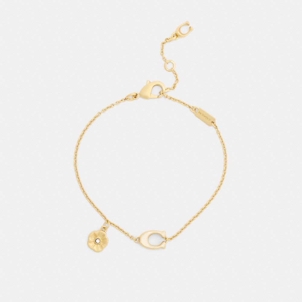 Enamel Signature Tea Rose Charm Linear Bracelet