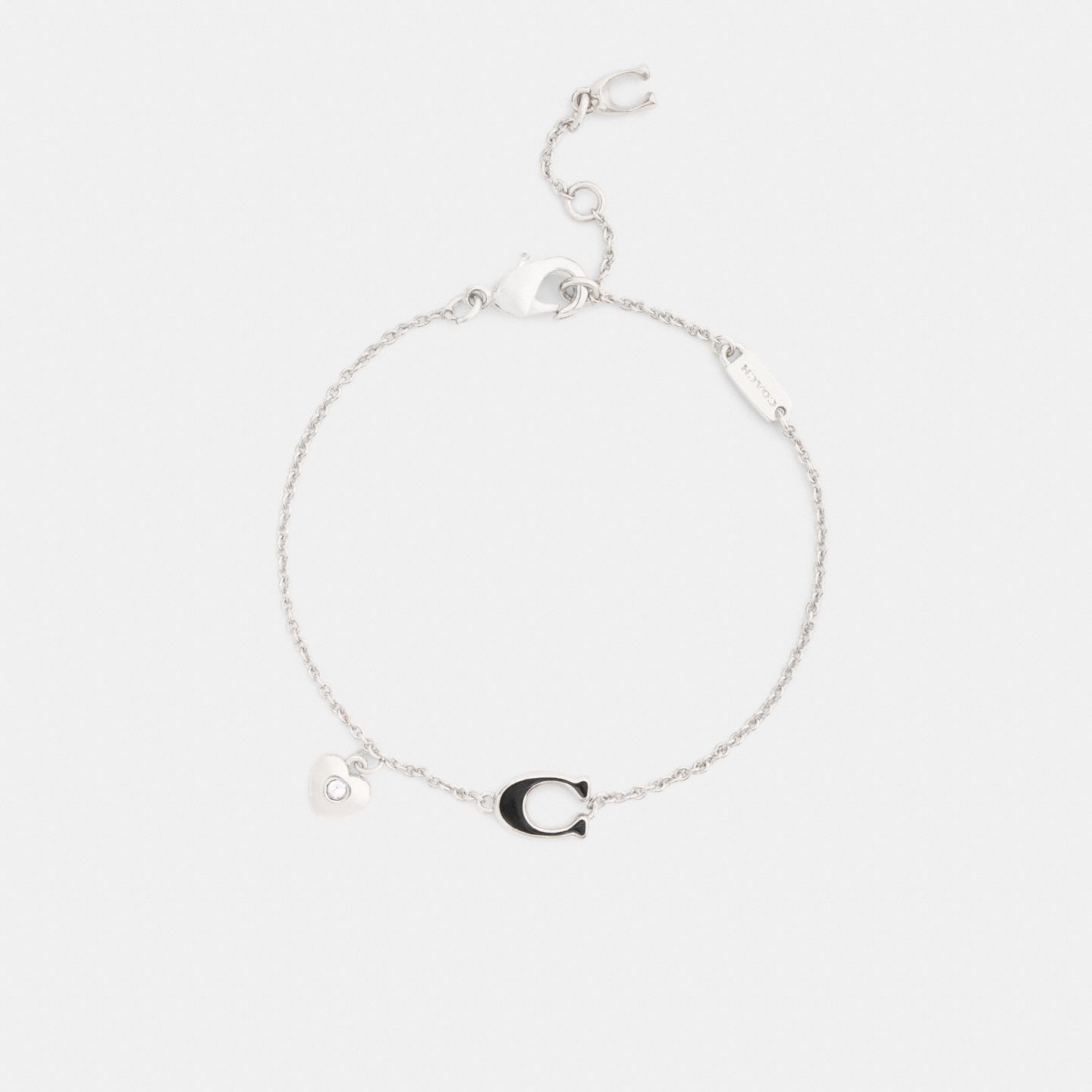 Женский браслет Coach Enamel Signature Heart Charm Linear, цвет: Серебряный / Чёрный — фото 2