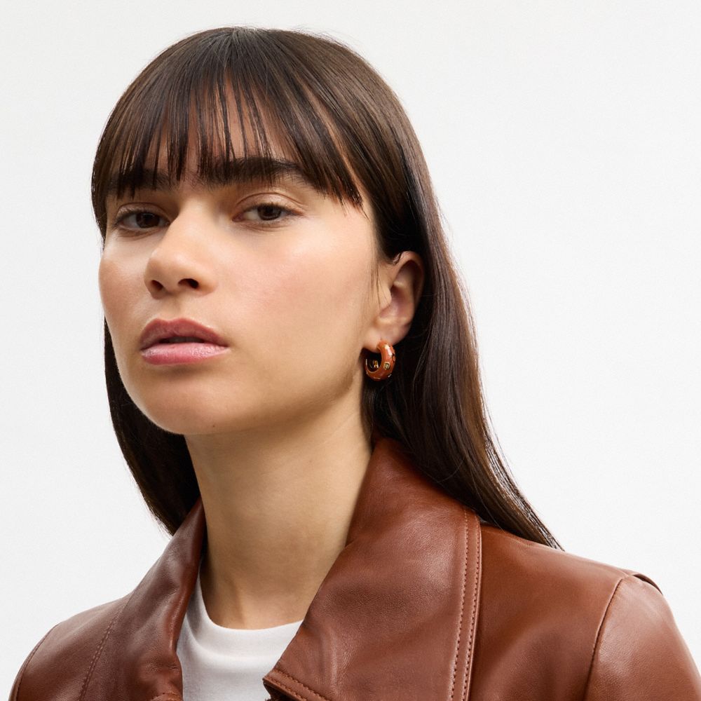 COACH®,Signature Puffy Enamel Hoop Earrings,,Detail View