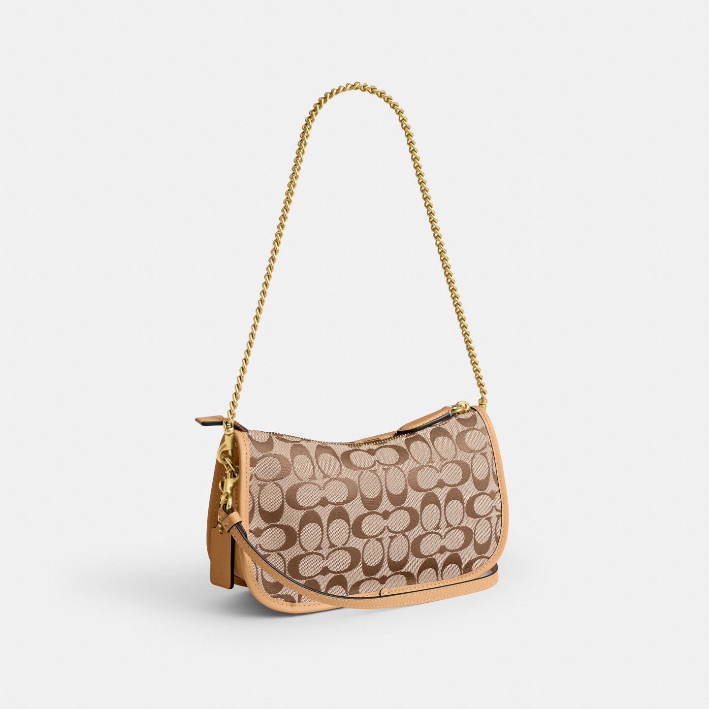 Женская сумка Coach Twin Turnlock Waverly Bag In Signature Jacquard, цвет: Латунный / Хаки персиковый — фото 2