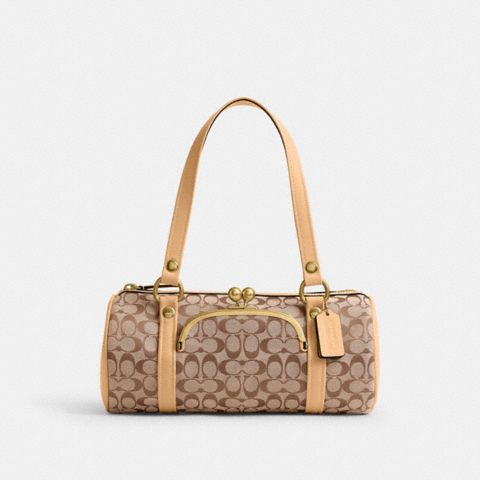 Женские сумки Coach Kisslock Barrel In Signature Jacquard