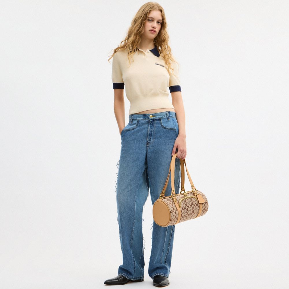 Женские сумки Coach Kisslock Barrel In Signature Jacquard — фото 7