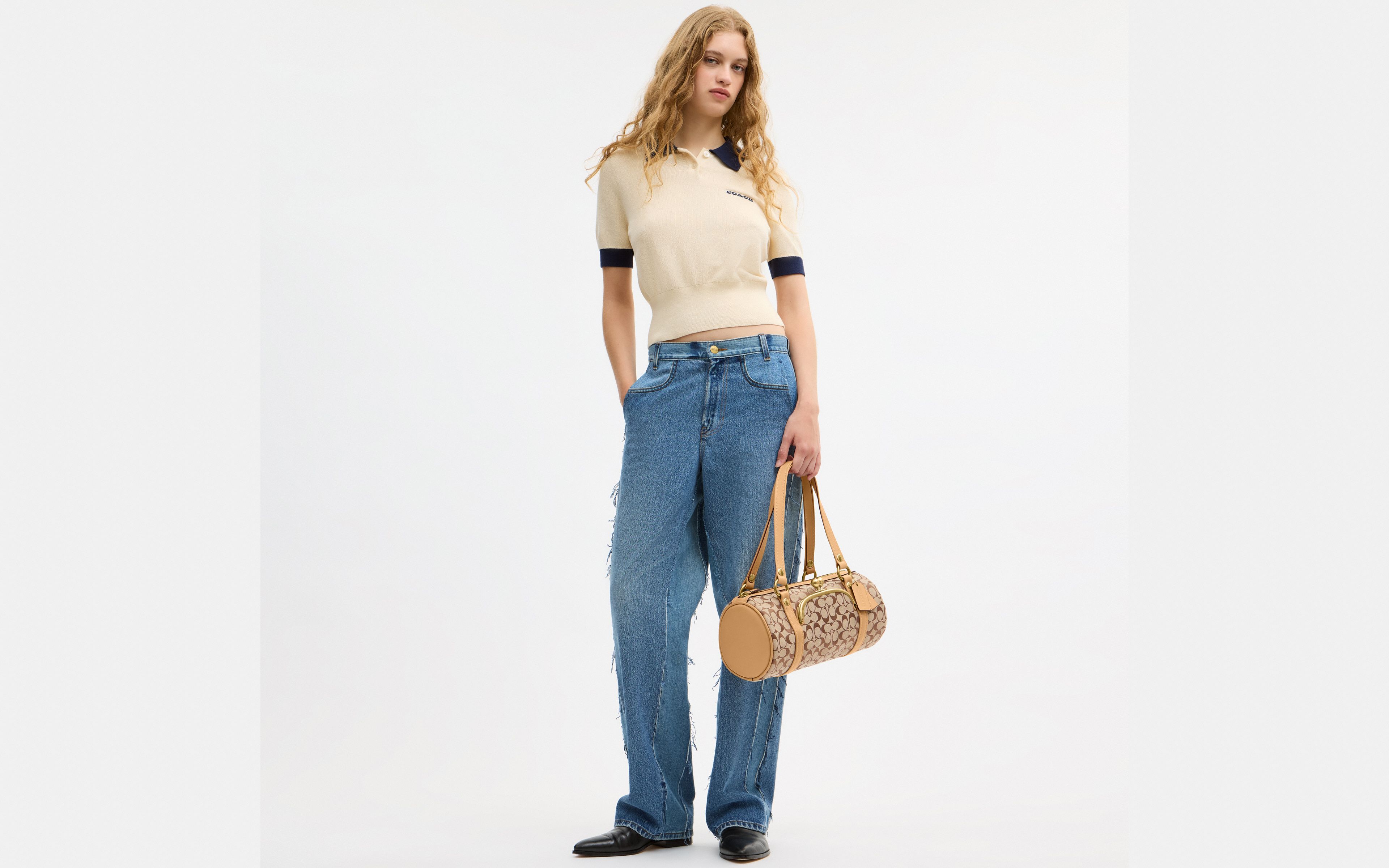 Kisslock Barrel Bag In Signature Jacquard