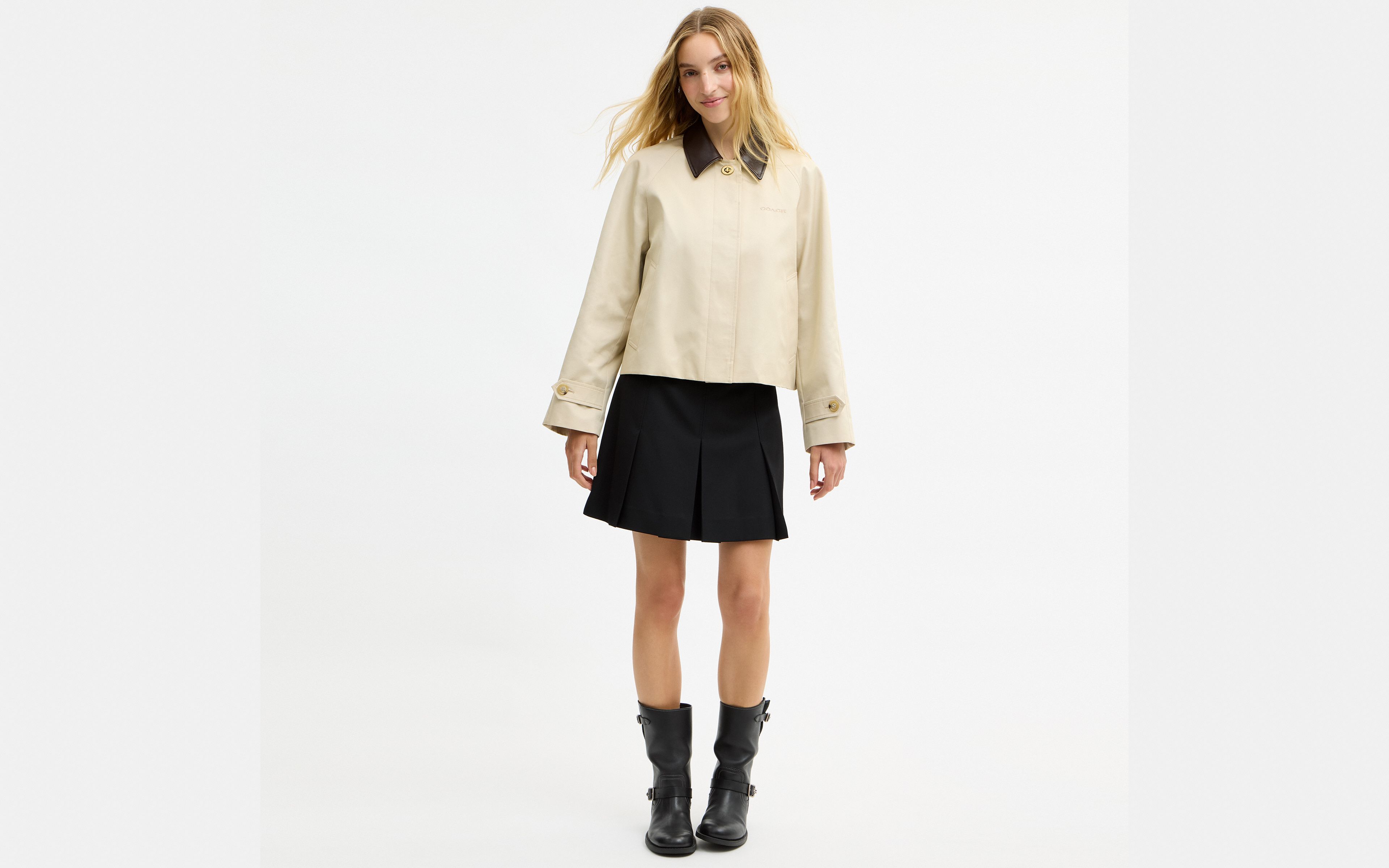 Swing Trench Coat With Leather Collar