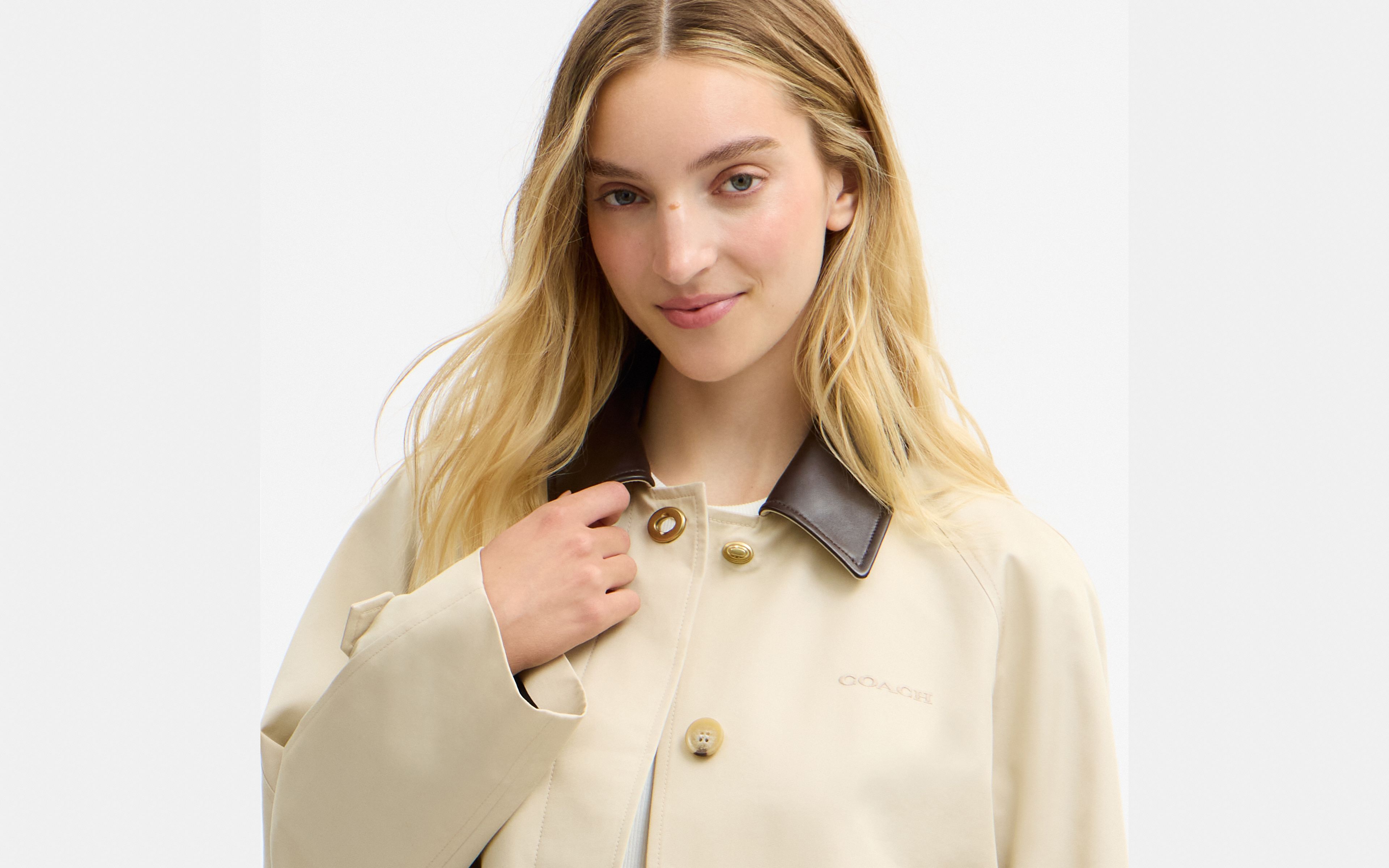 Swing Trench Coat With Leather Collar