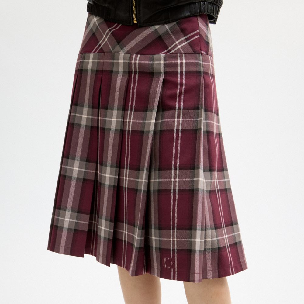Pleated Plaid Midi Skirt