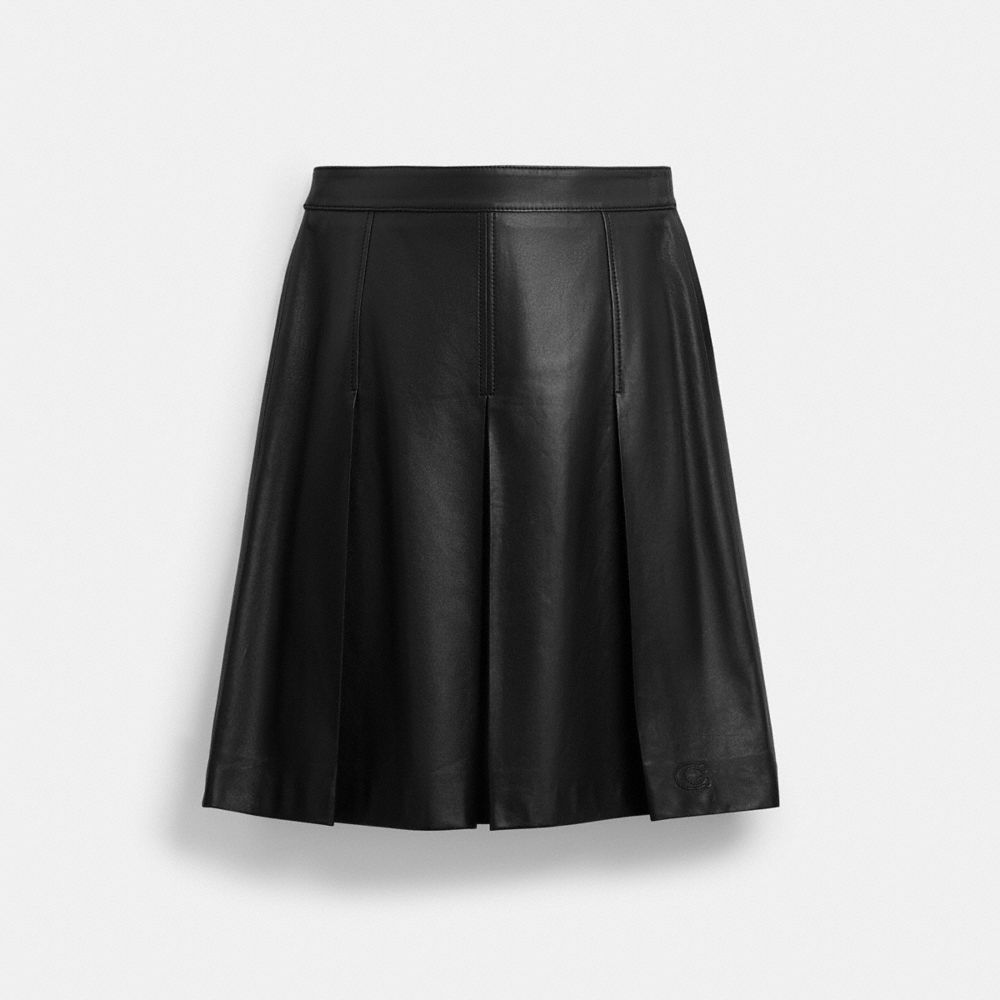 COACH®,Pleated Leather Midi Skirt,,Front View