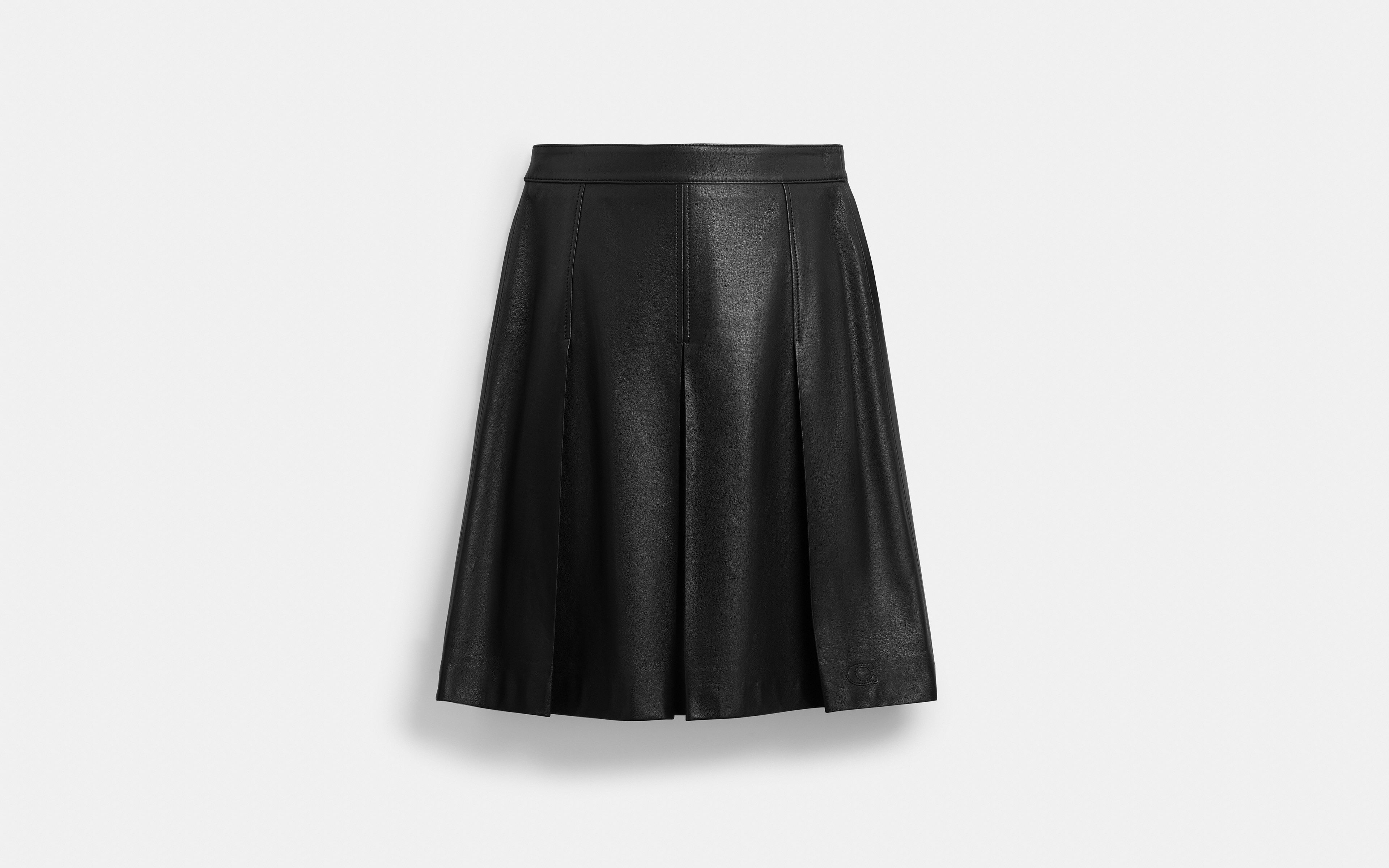 Pleated Leather Midi Skirt