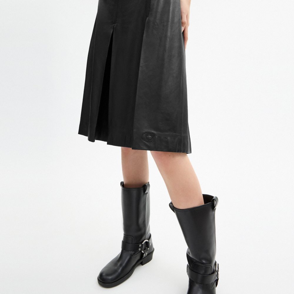 Pleated Leather Midi Skirt