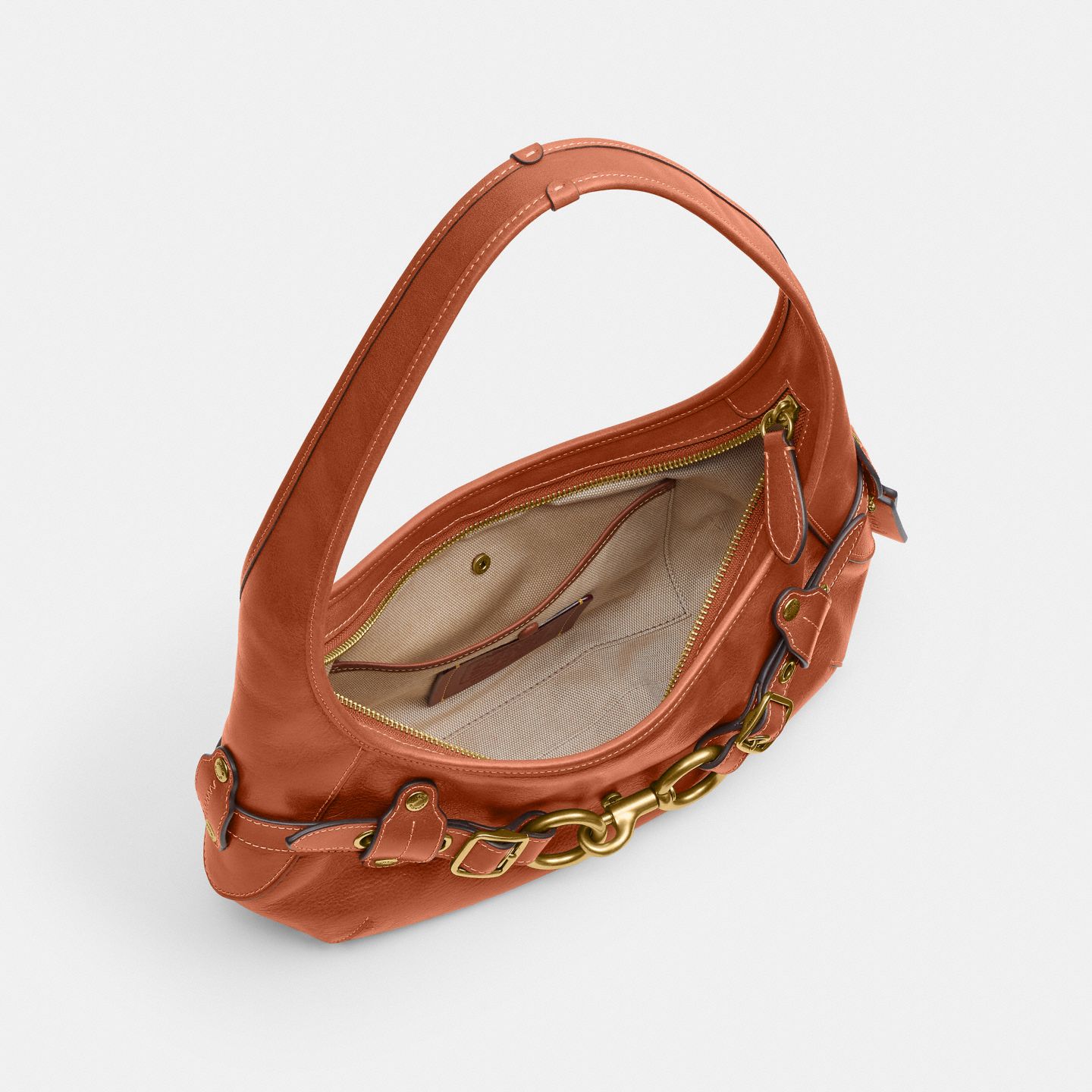 Женская сумка Coach Belted Ergo Shoulder, цвет: Латунный / Янтарный коричневый — фото 4