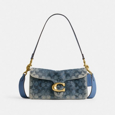 Женские сумки Coach Tabby Shoulder 26 In Regenerative Cotton Denim With Crystal Signature