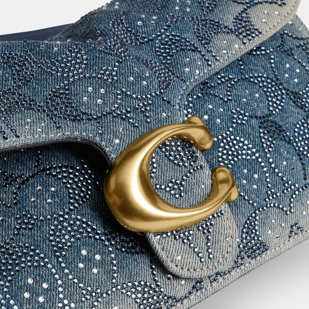 Tabby Shoulder Bag 26 In Regenerative Cotton Denim With Crystal Signature