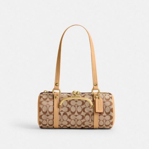 Женские сумки Coach Kisslock Barrel Bag 28 In Signature Jacquard