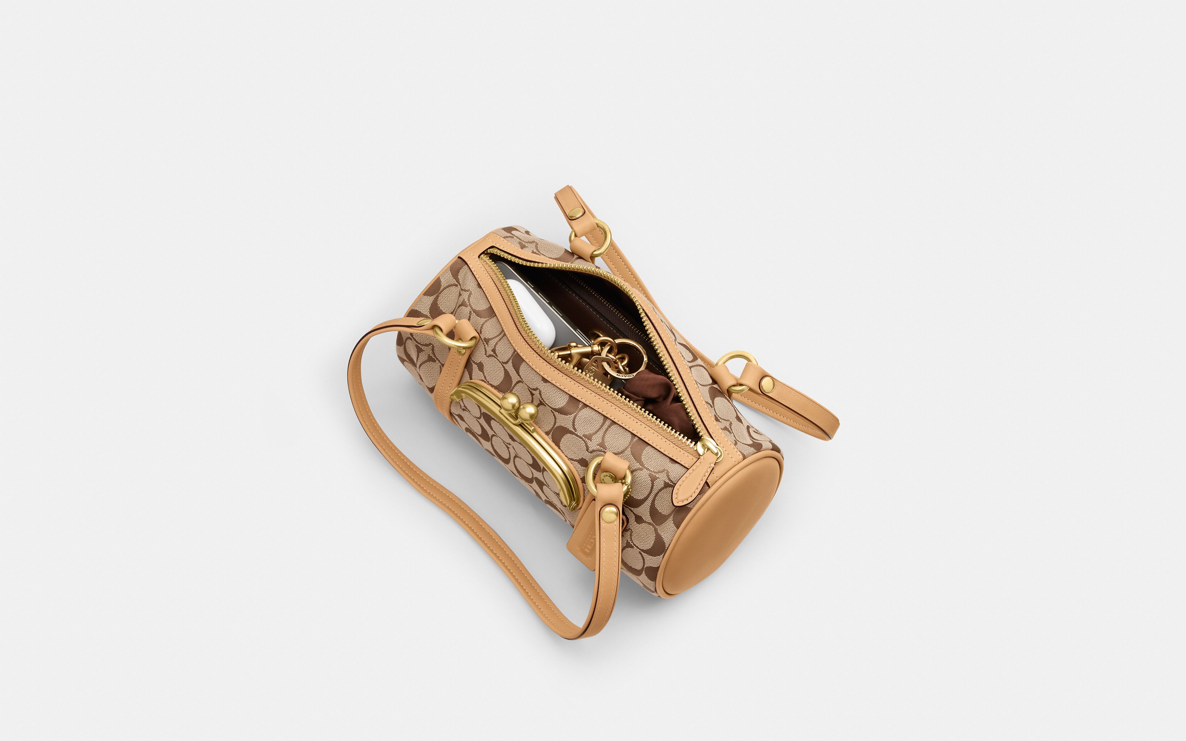 Kisslock Barrel Bag 28 In Signature Jacquard