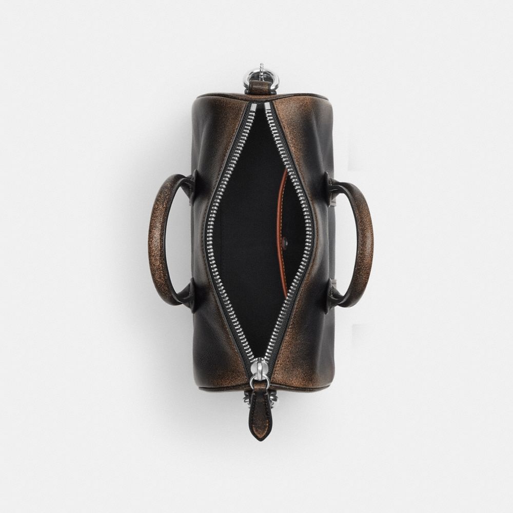 COACH®,Compass Bag 25,Cotton,Lining Cotton,Leather,Bowler Bag,Pendant,Compact,Sustainable,Silver Metal,Casual,Black,Inside View,Top View