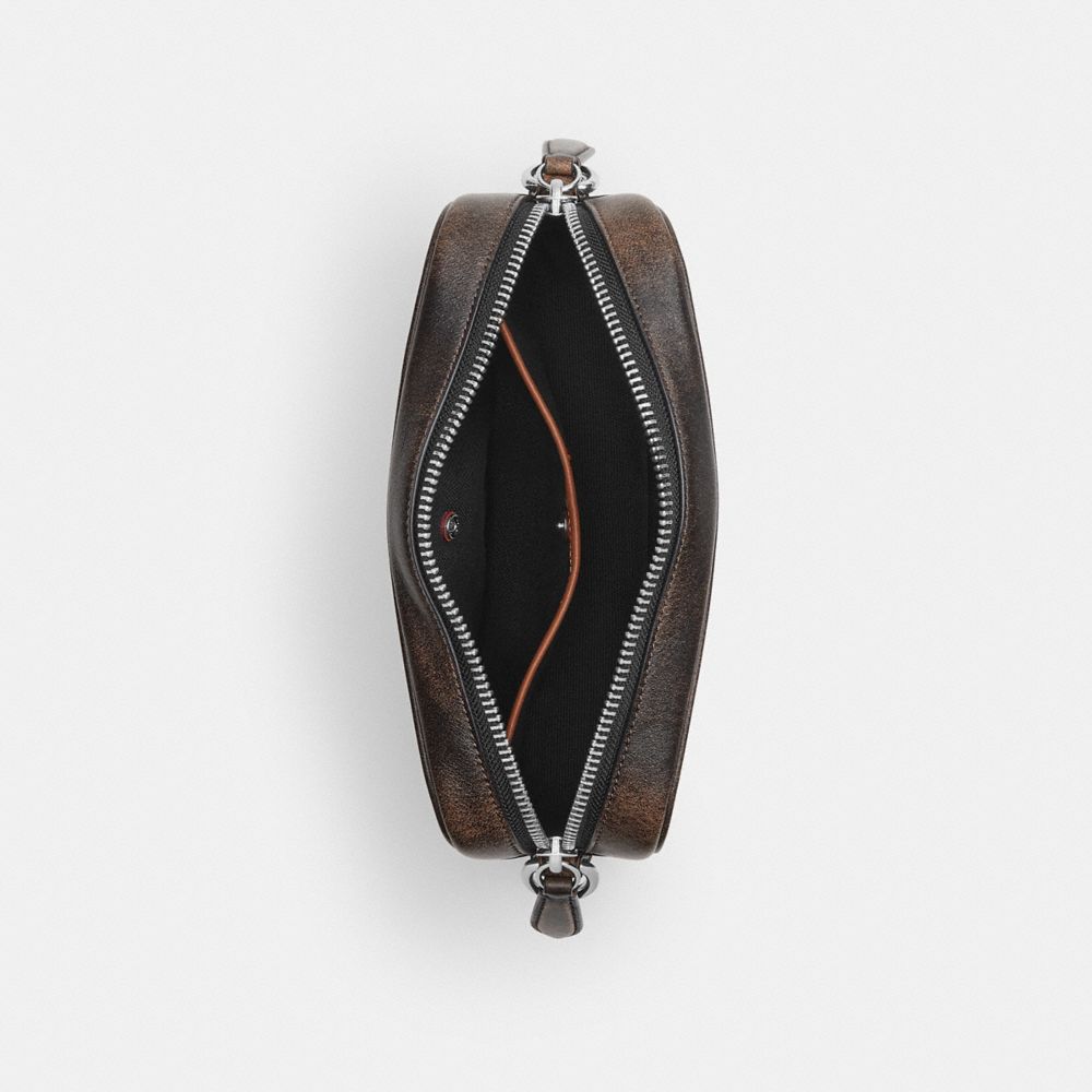 COACH®,Radio Camera Bag In Loved Leather,Lining Cotton,Leather,Crossbody,Pendant,Adjustable,Silver Metal,Casual,Black,Inside View,Top View