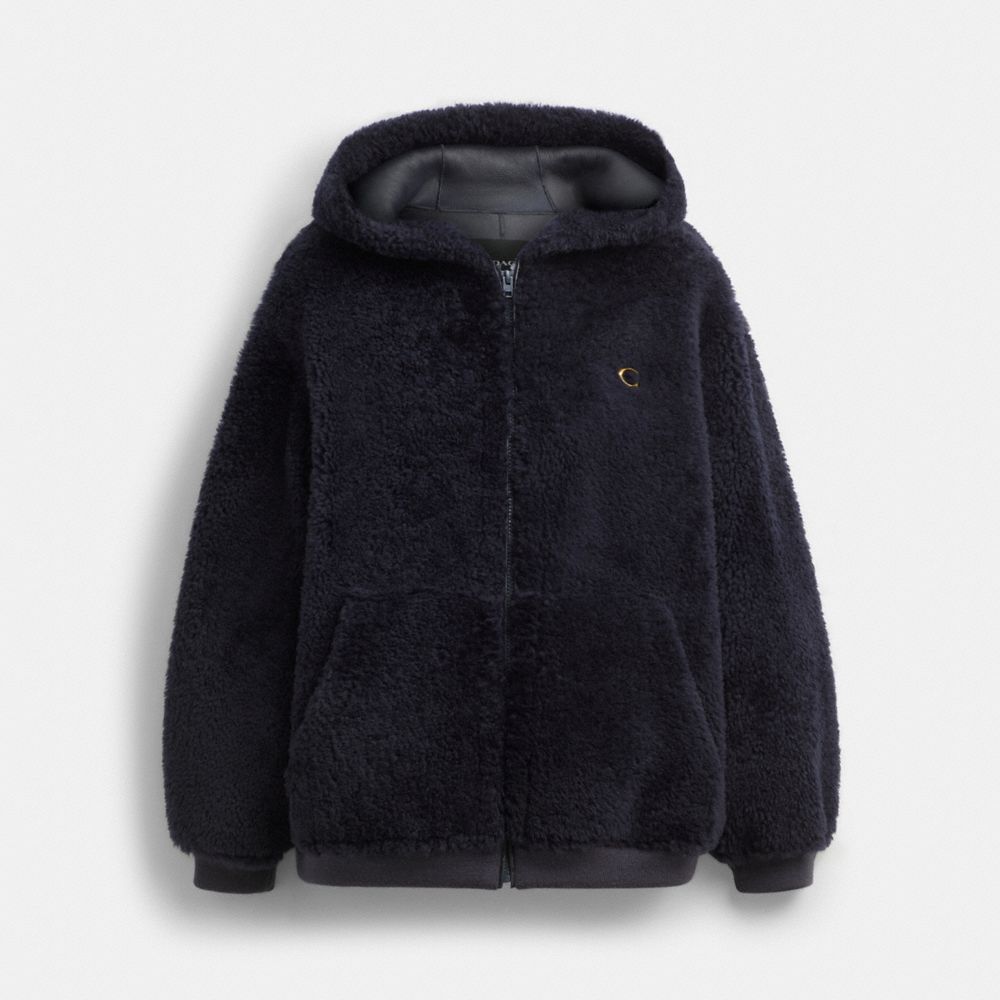 COACH®,OVERSIZED SHEARLING ZIP HOODIE,,Front View