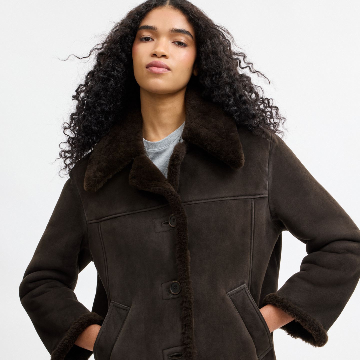 Женское пальто Coach 70's Shearling, цвет: Тёмный шоколадный — фото 4