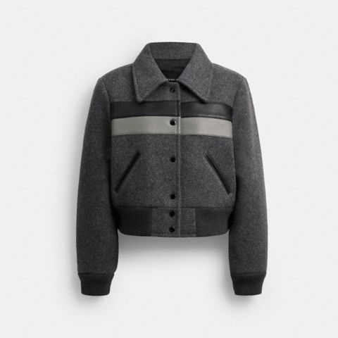 Женская куртка Coach Wool Leather Varsity, цвет: Серый