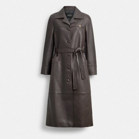 Женское пальто Coach Leather Trench, цвет: Тёмный коричневый