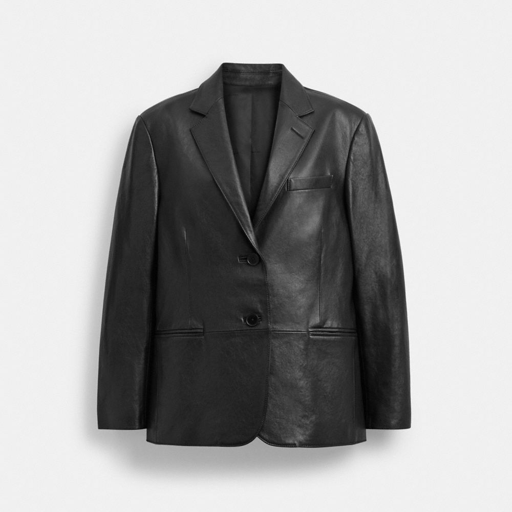 COACH®,Blazer de Piel Relaxed,Negro,Front View