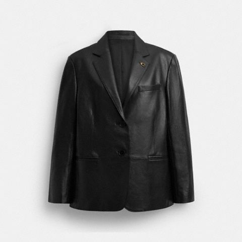 Женский пиджак Coach Relaxed Leather Blazer, цвет: Чёрный