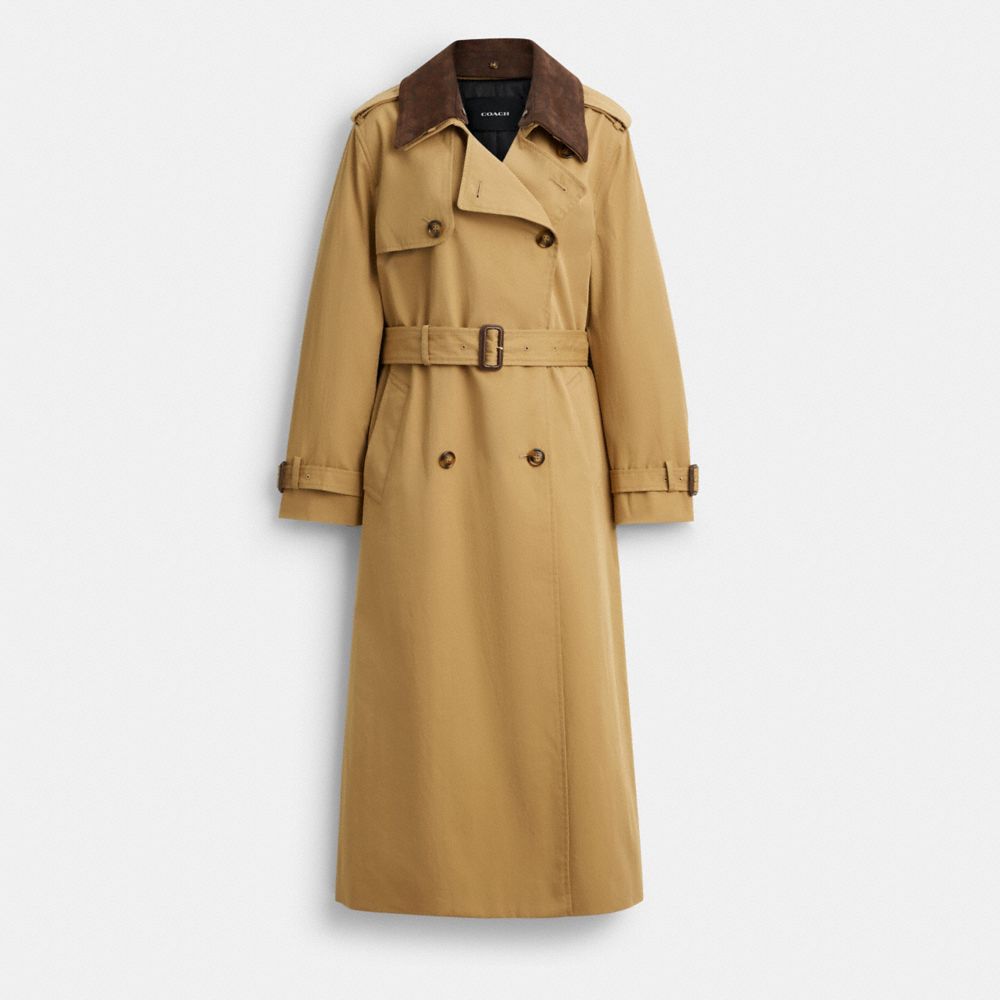 COACH&reg;,Relaxed Trench With Suede Collar,,Front View