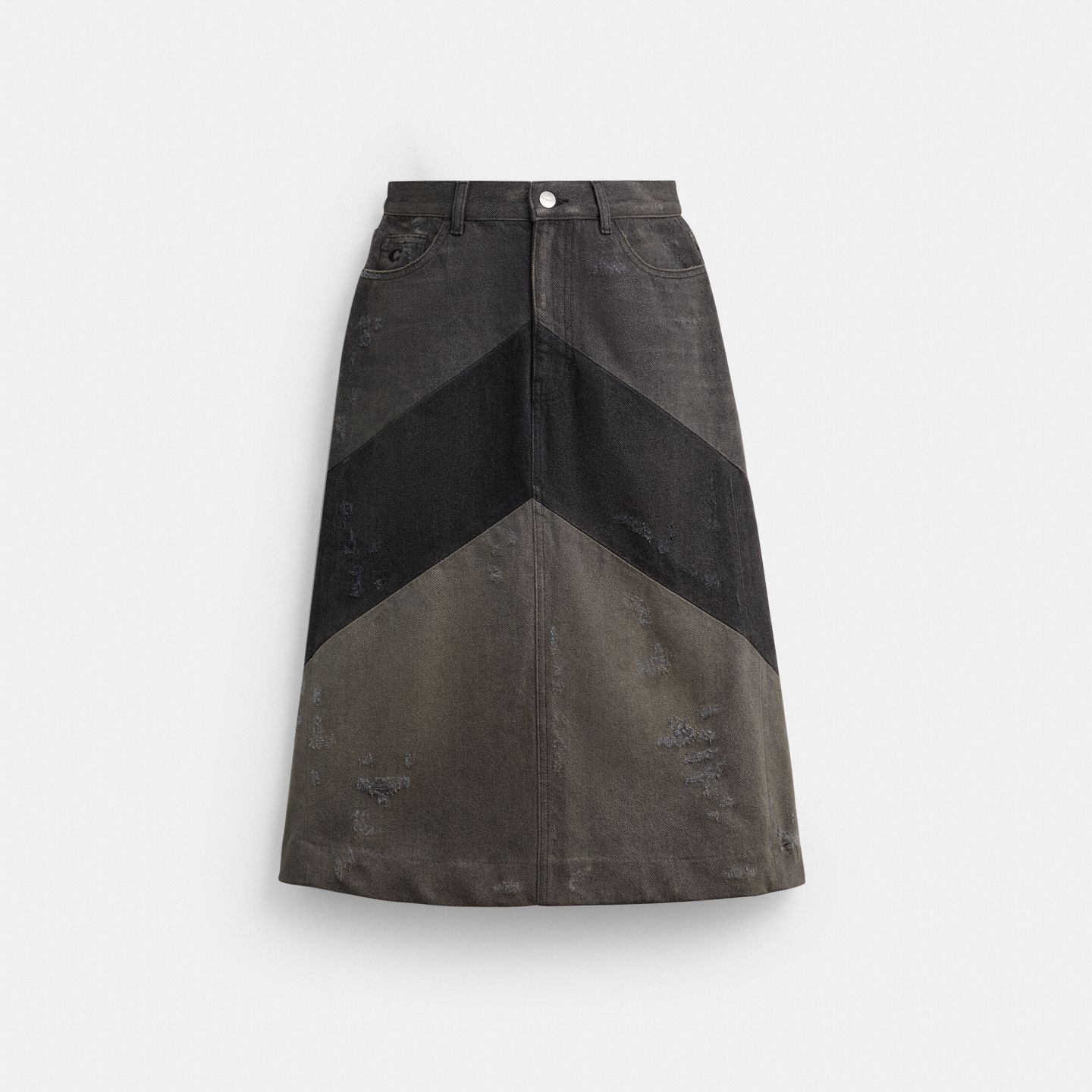 Женская юбка Coach Denim A-Line Skirt In Organic Cotton, цвет: Чёрный — фото 1