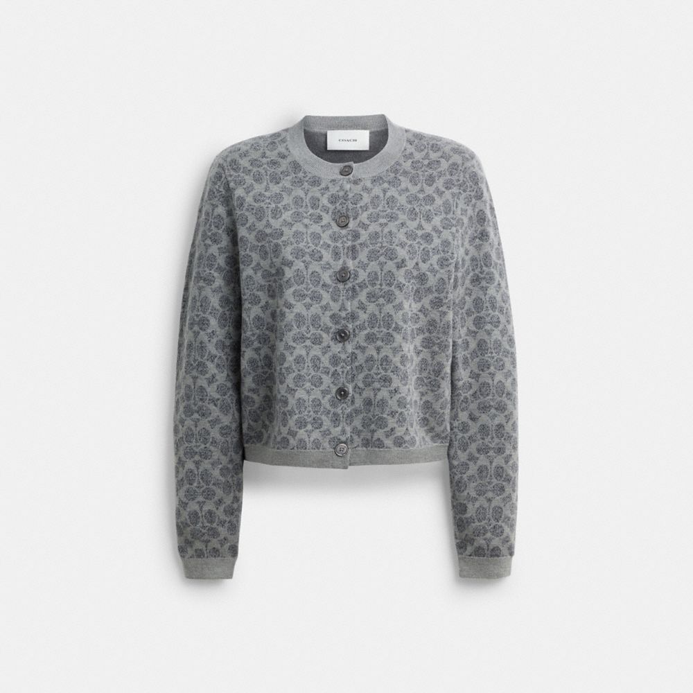 COACH®,Cardigan Boutonné Signature,Grijs,Front View