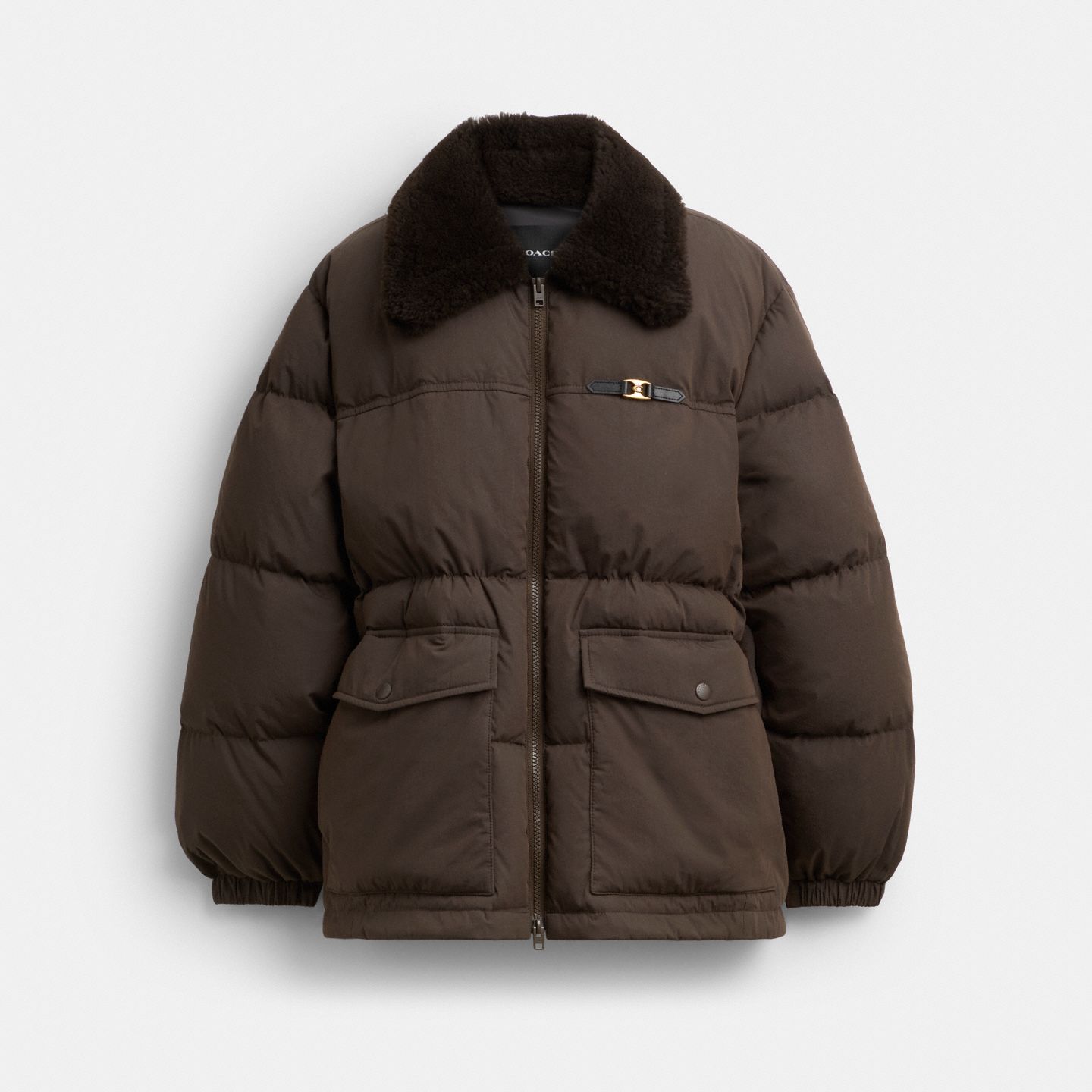 Женская куртка Coach Mid Length Puffer, цвет: Коричневый — фото 1