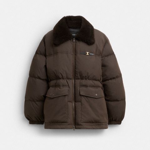 Женская куртка Coach Mid Length Puffer, цвет: Коричневый