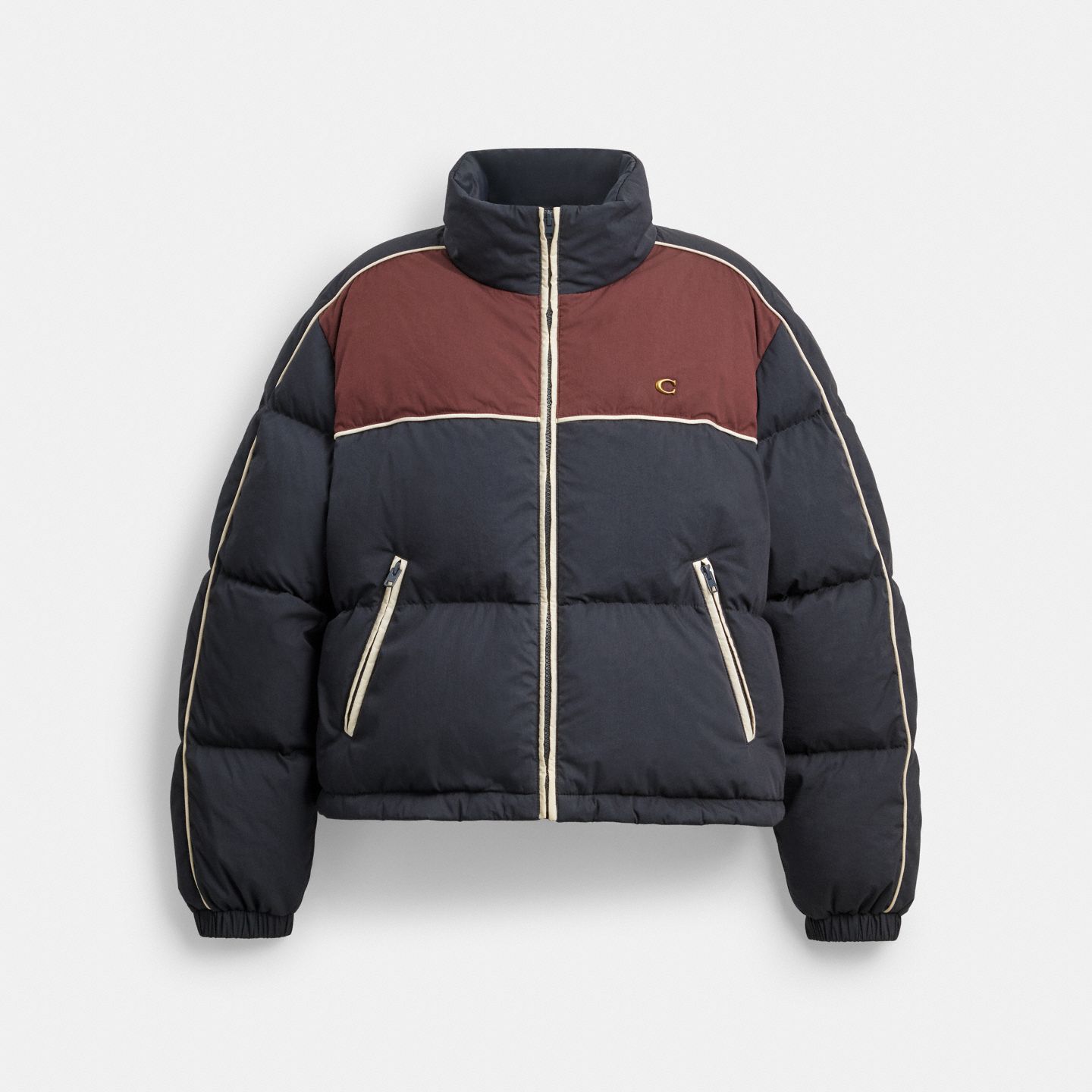 Женская куртка Coach Sporty Heritage Puffer, цвет: Тёмно-синий разноцветный — фото 1