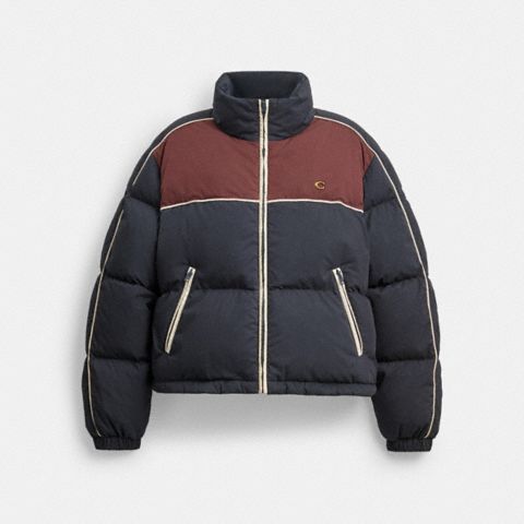 Женская куртка Coach Sporty Heritage Puffer, цвет: Тёмно-синий разноцветный