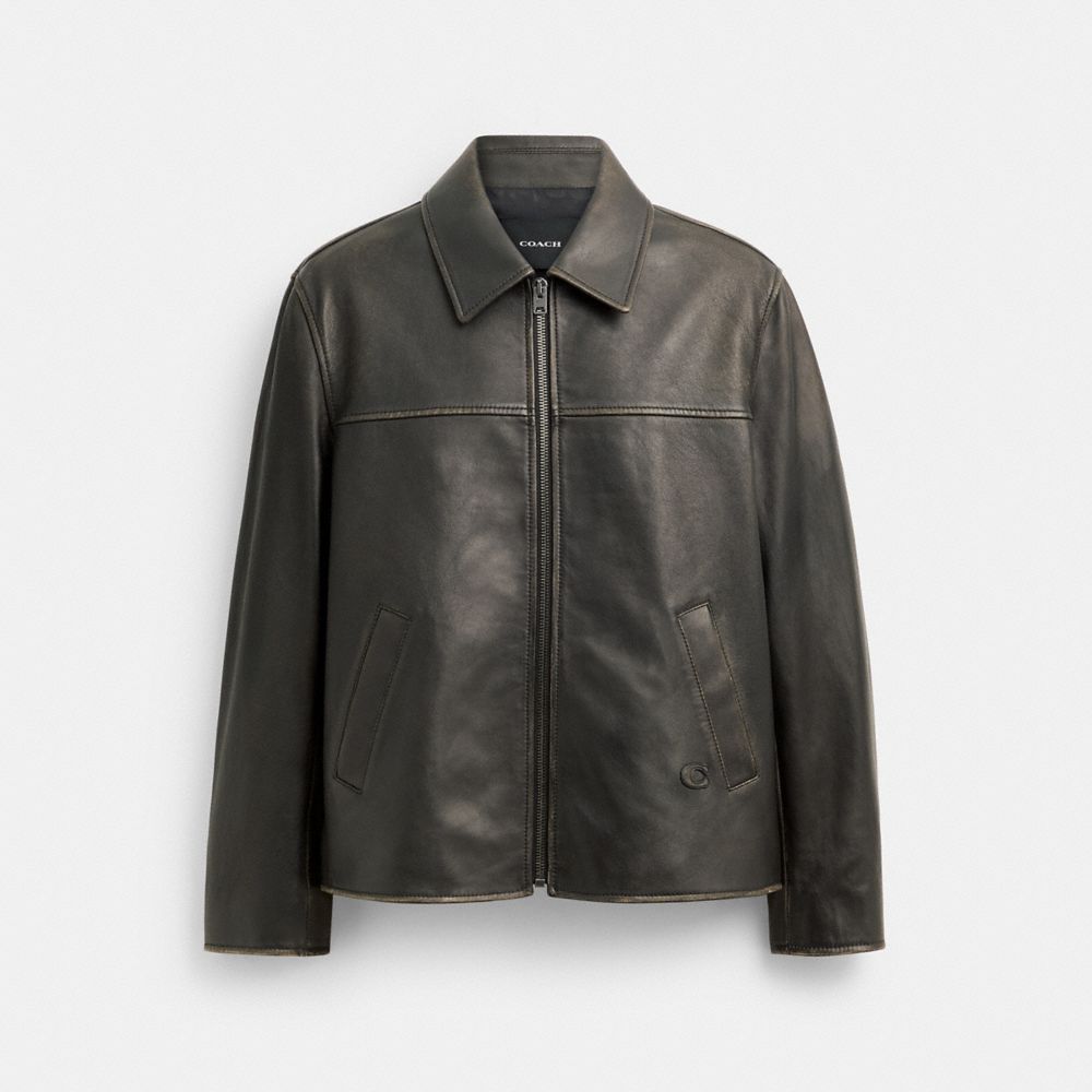 COACH®,Loved Leather Jacket,,Front View