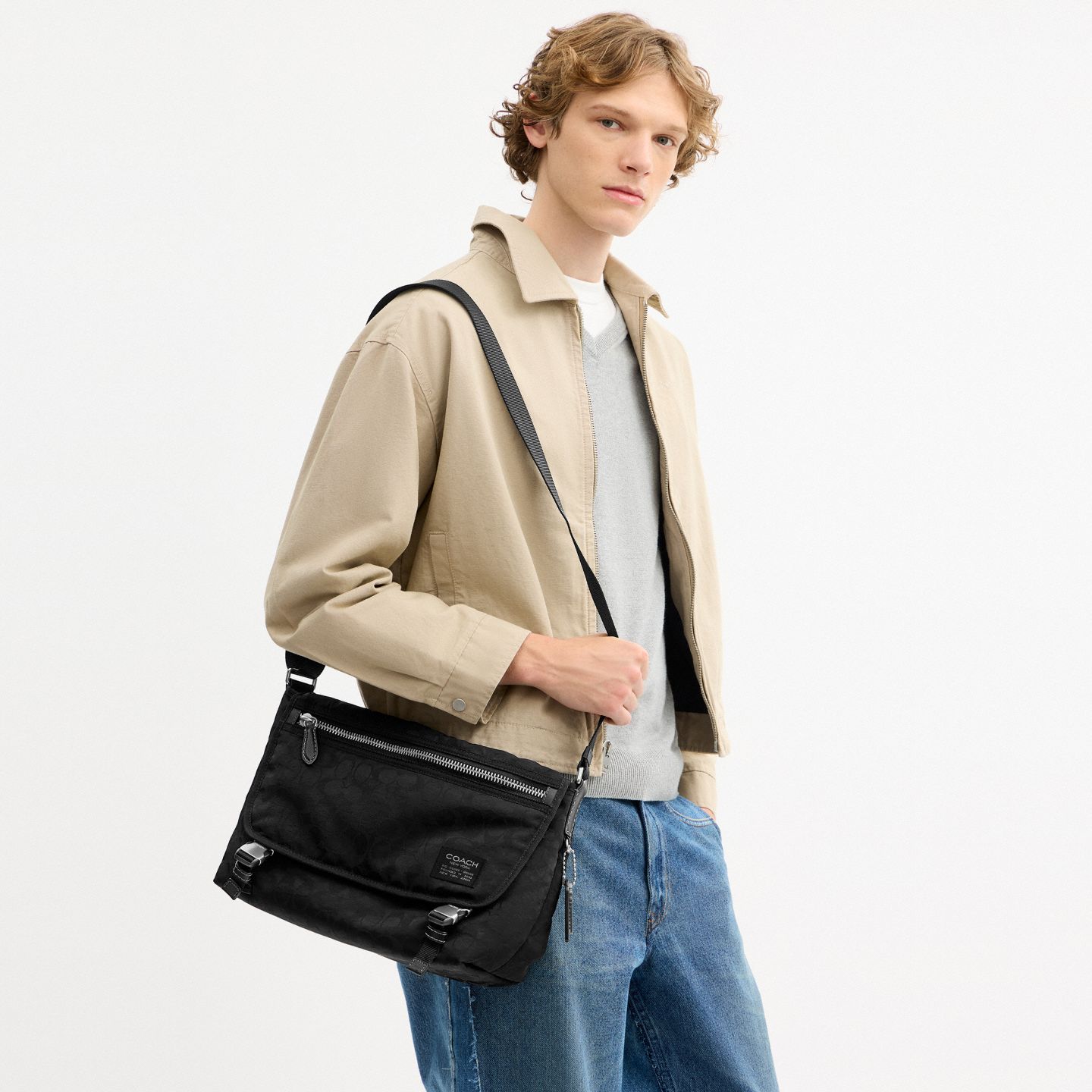 Мужская сумка-мессенджер Coach Lane из нейлона Signature, цвет: Чёрный — фото 4
