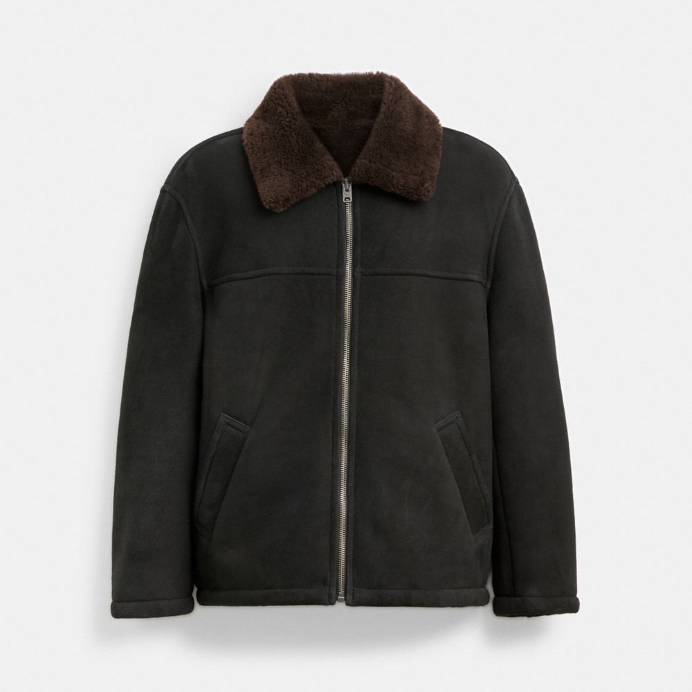 COACH®,Veste en Shearling,Noir,Front View