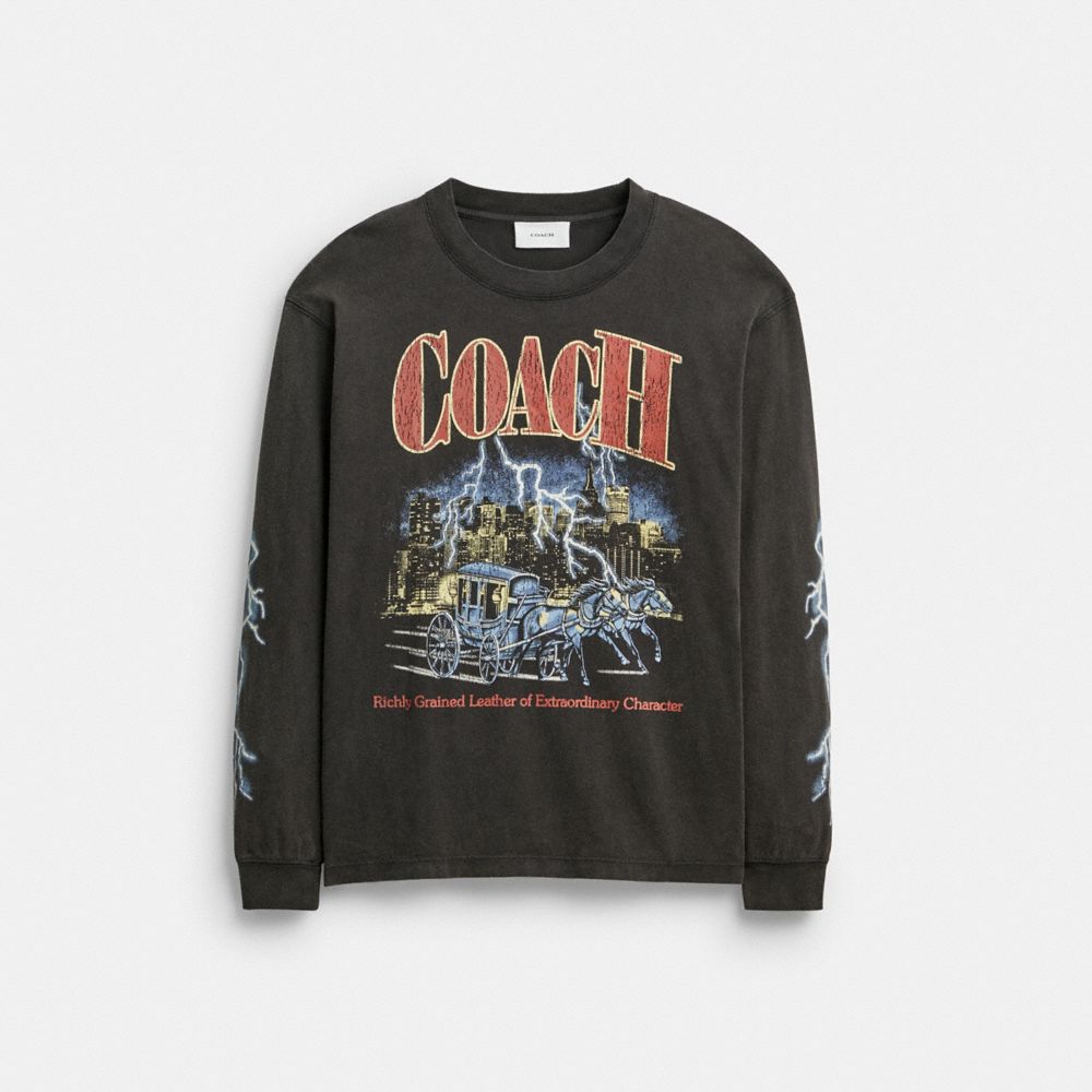 COACH®,Camiseta de Manga Larga Metalizada Relaxed,Noir teinté vêtement,Front View