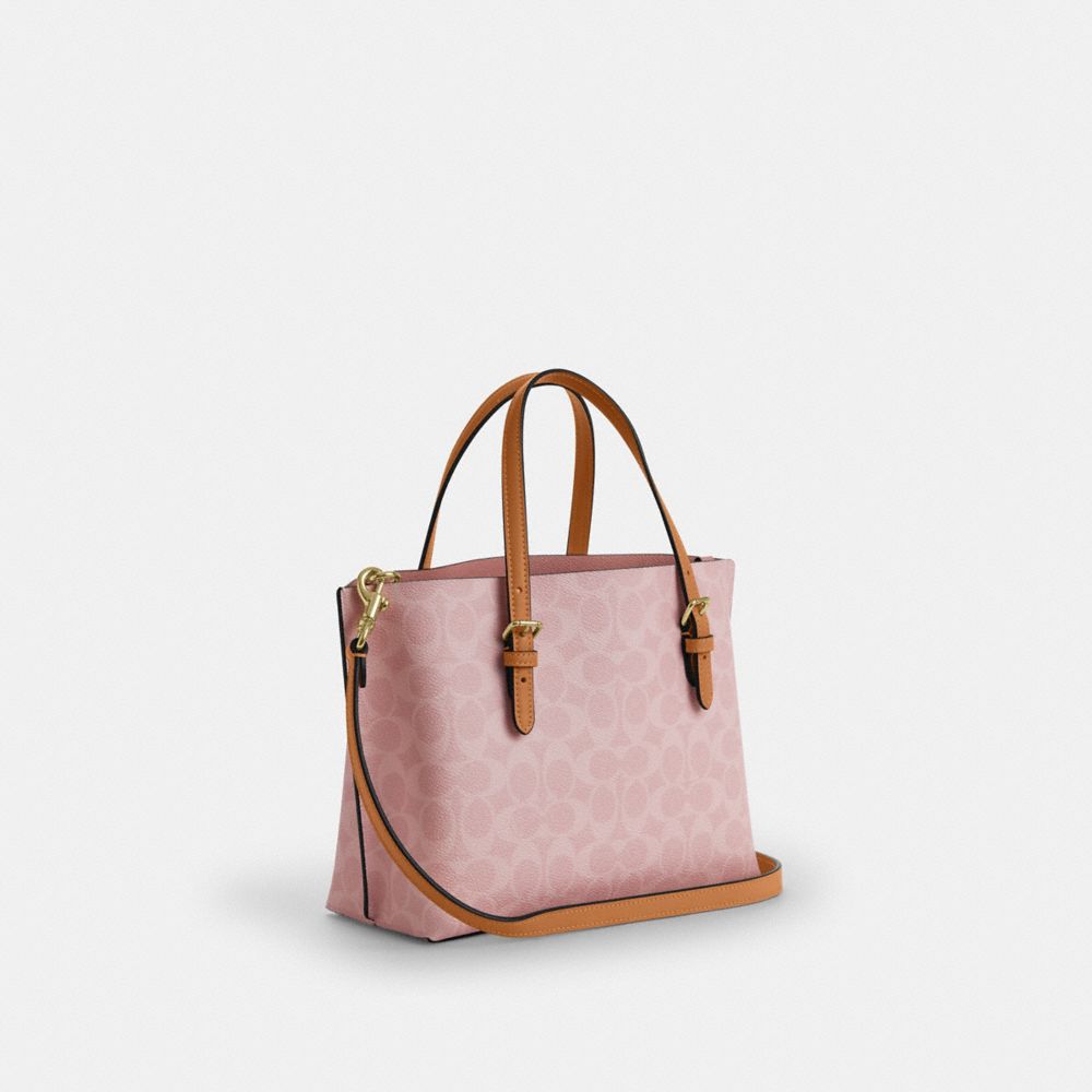 COACH®,Mollie Tote Bag 25 In Signature Canvas With Charms,Recycled Polyester,Canvas,Leather,Tote,Metal,Logo,Pendant,Lined,...,Pink,Angle View