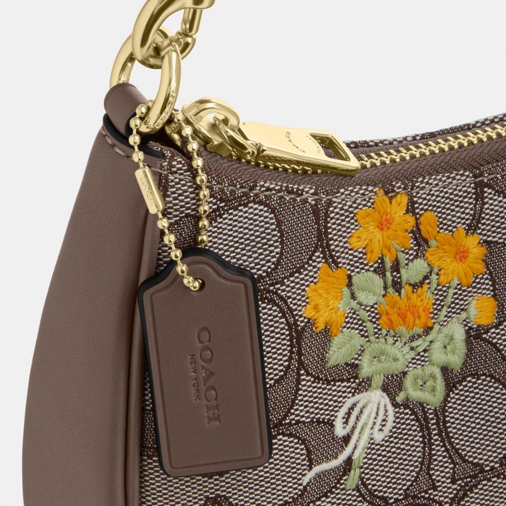 Teri Shoulder Bag In Signature Jacquard With Floral Embroidery