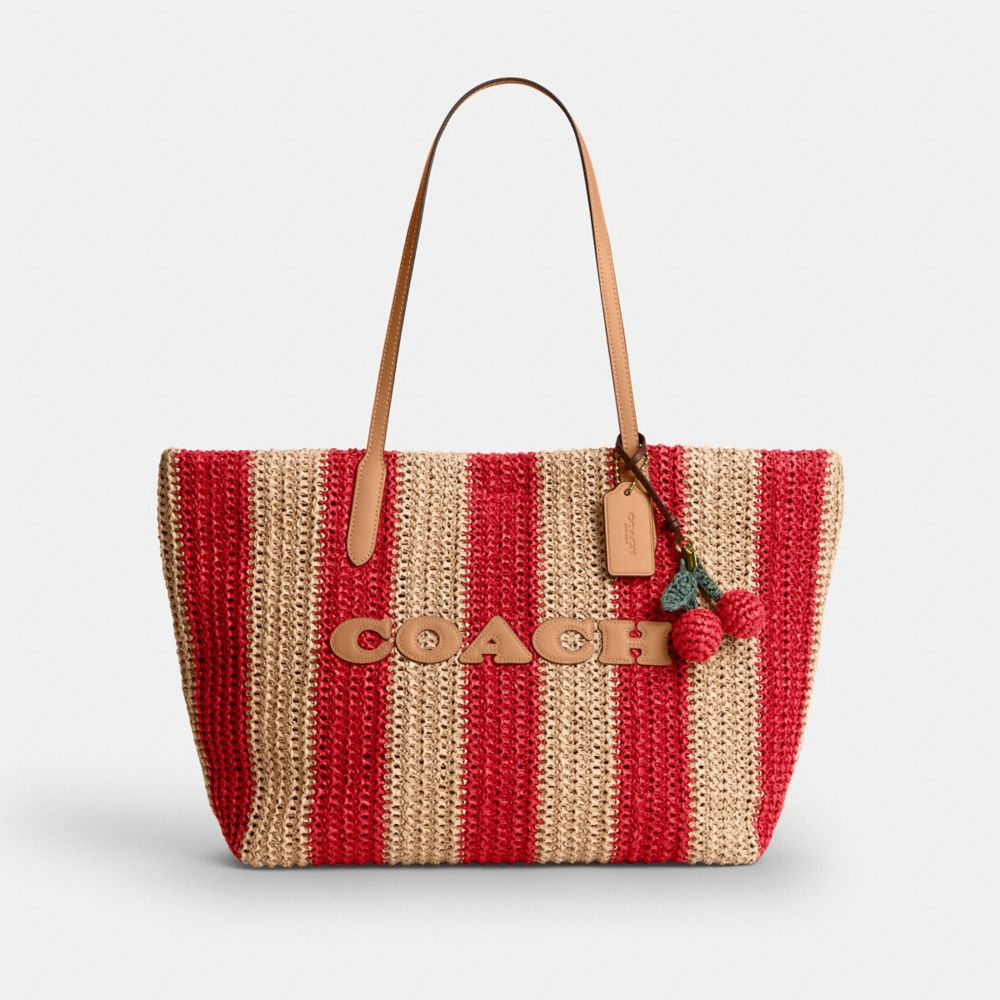 COACH®,City Tote Bag With Stripes And Charm,,Front View
